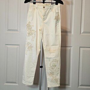 Chicos Womens White Embroidered Ankle Pants Size 0.5